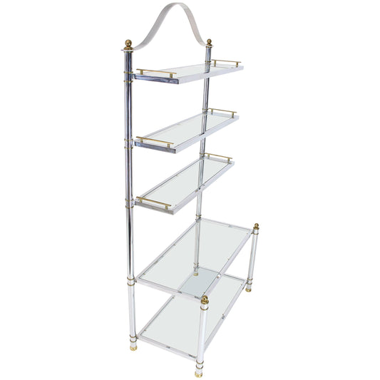 Chrome Brass Glass Mid-Century Modern Bakers Rack Étagère