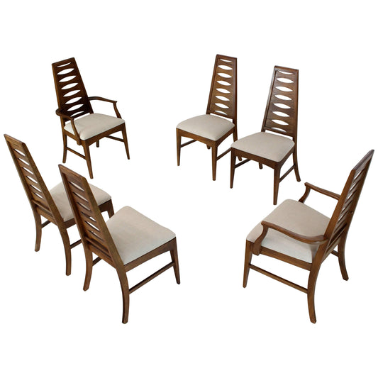 Set of Six Mid-Century Modern Tall Tapered Shape Back Dining Chairs