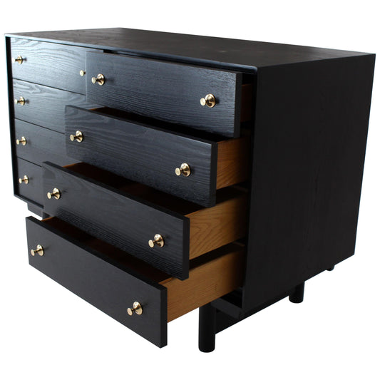 Ebonised Black Lacquer Double Dresser with Brass Pulls