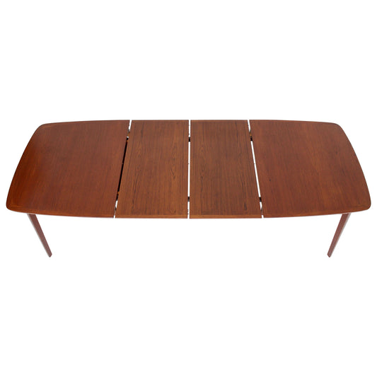 Danish Teak Mid-Century Modern Dining Banquet Table Self Storing Folding Leafs