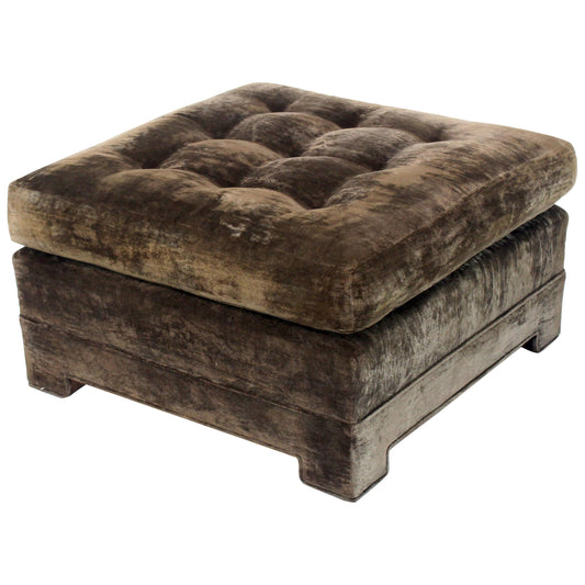 Large Square Deep Bronze Velvet Upholstery Tufted Upholstery Ottoman Footstool