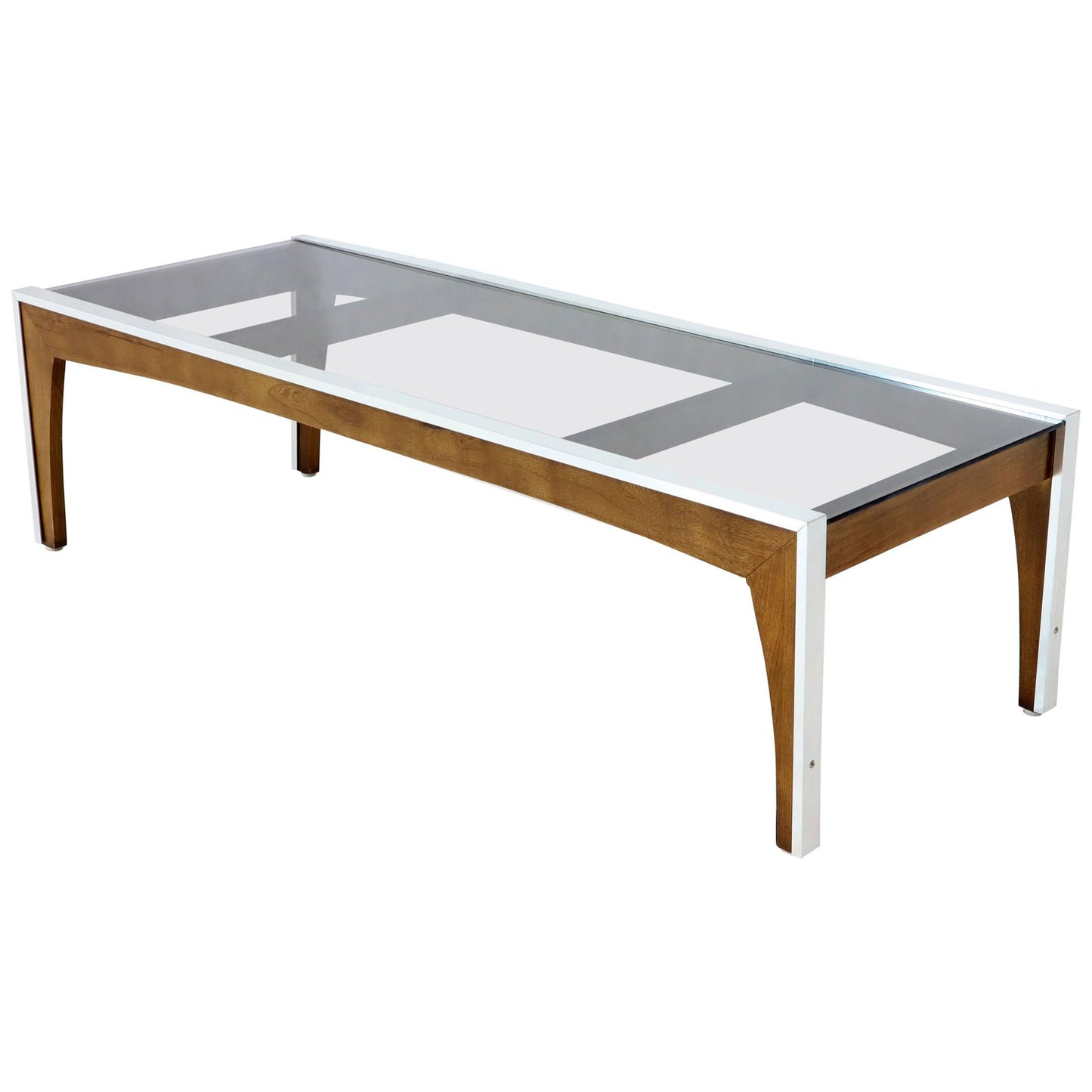 Rectangular Walnut Aluminum Frame Smoked Glass Coffee Table