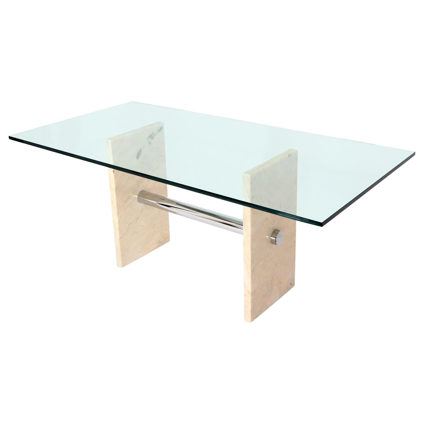 Glass Top Marble and Chrome Base Rectangular Dining Conference Table