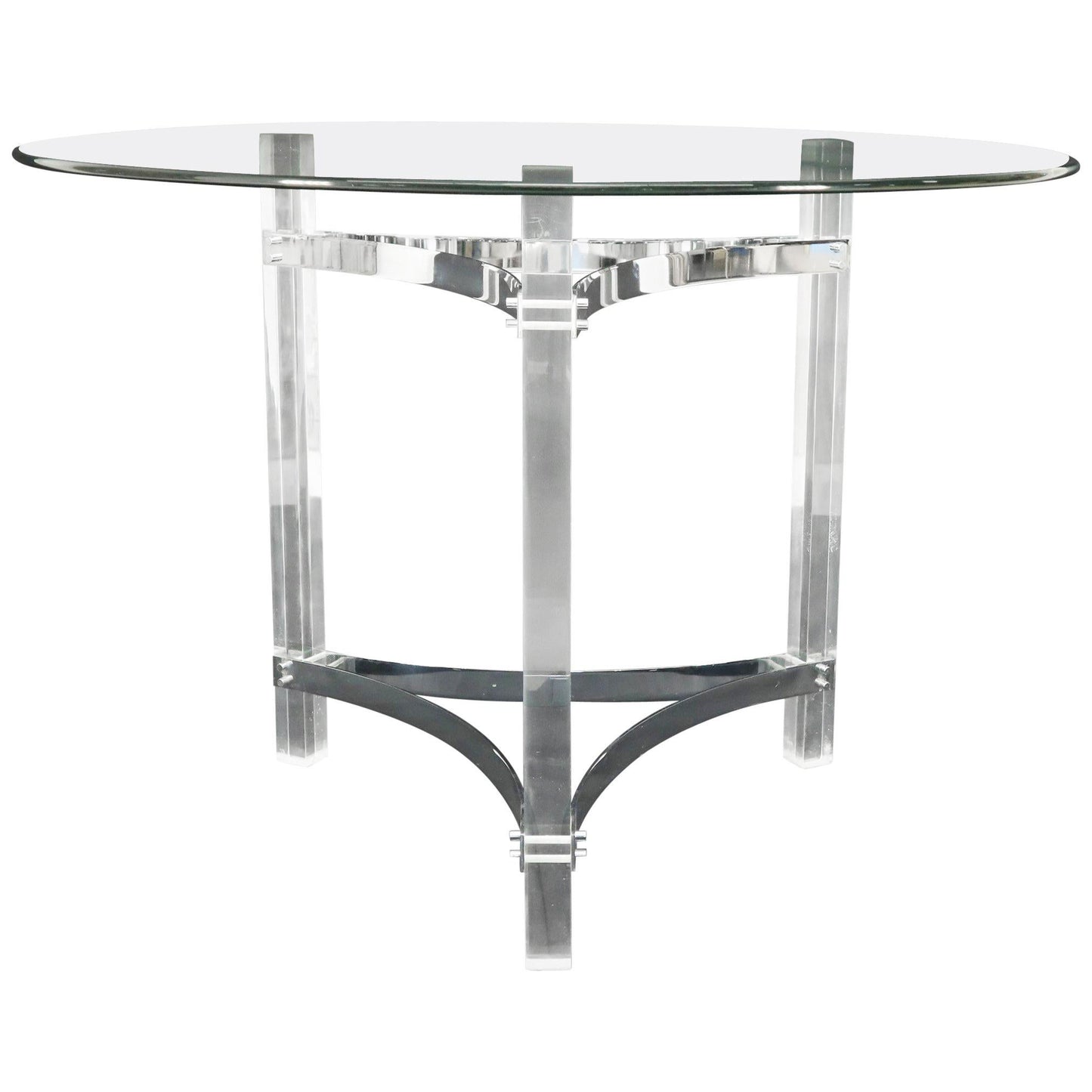 Round Glass Top Lucite Base Gueridon Center Cafe Dining Table