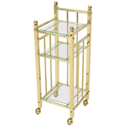 Mid-Century Modern Brass and Glass Square Stand Table Cart Pedestal on Wheels