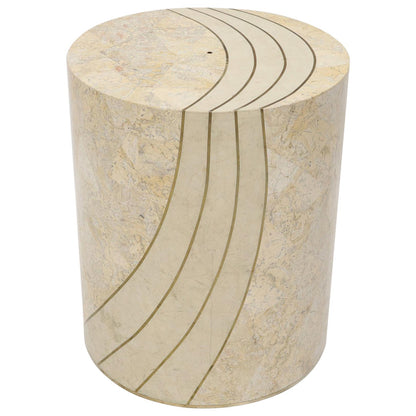 Large Cylinder Tessellated Stone Veneer Brass Inlay Dining Table Base Pedestal