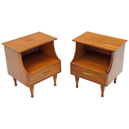 Pair of Midcentury Modern Light Walnut One Drawer Step Nightstands