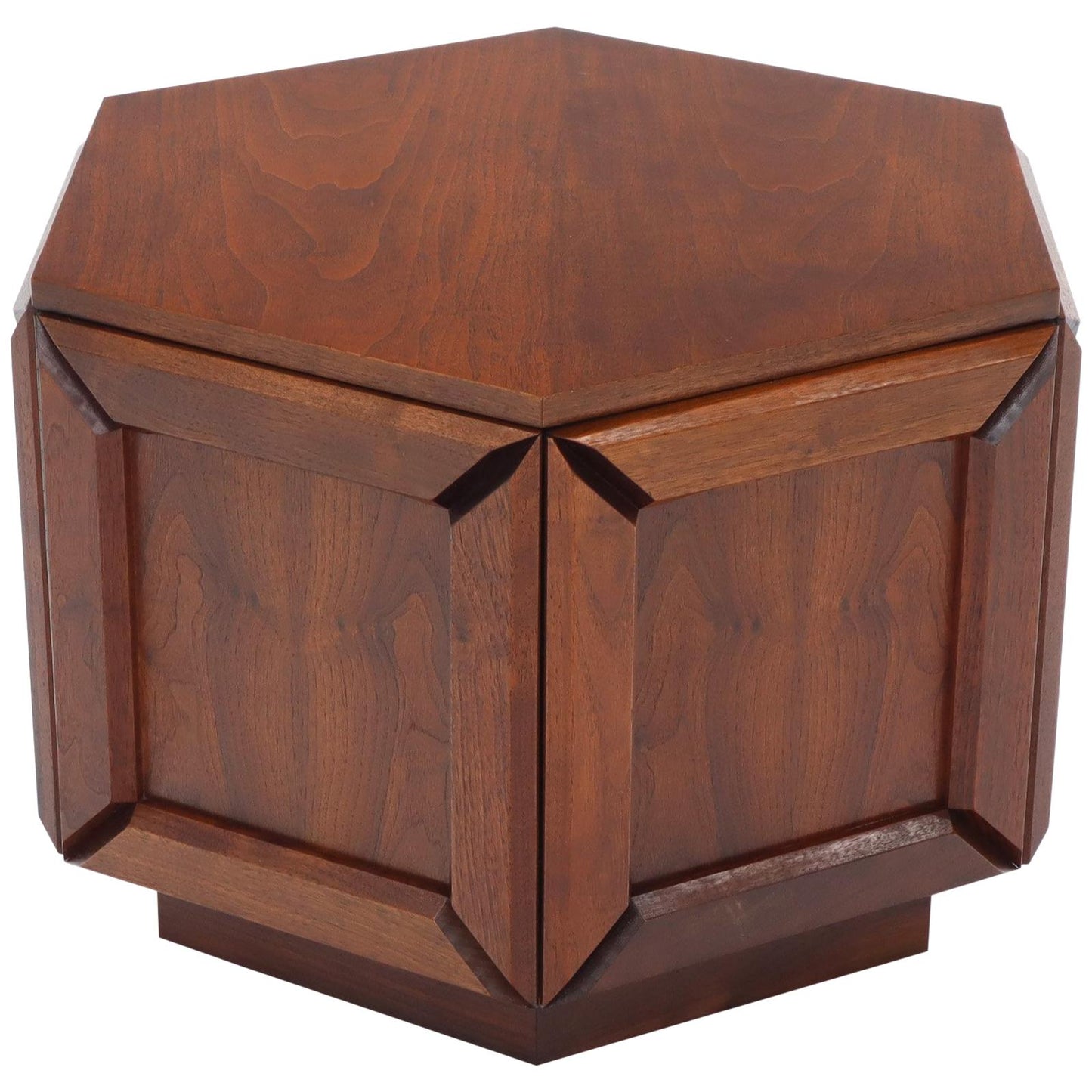 Solid Oiled Walnut Heavy Face Sides Hexagon Shape Side Center Occasional Table