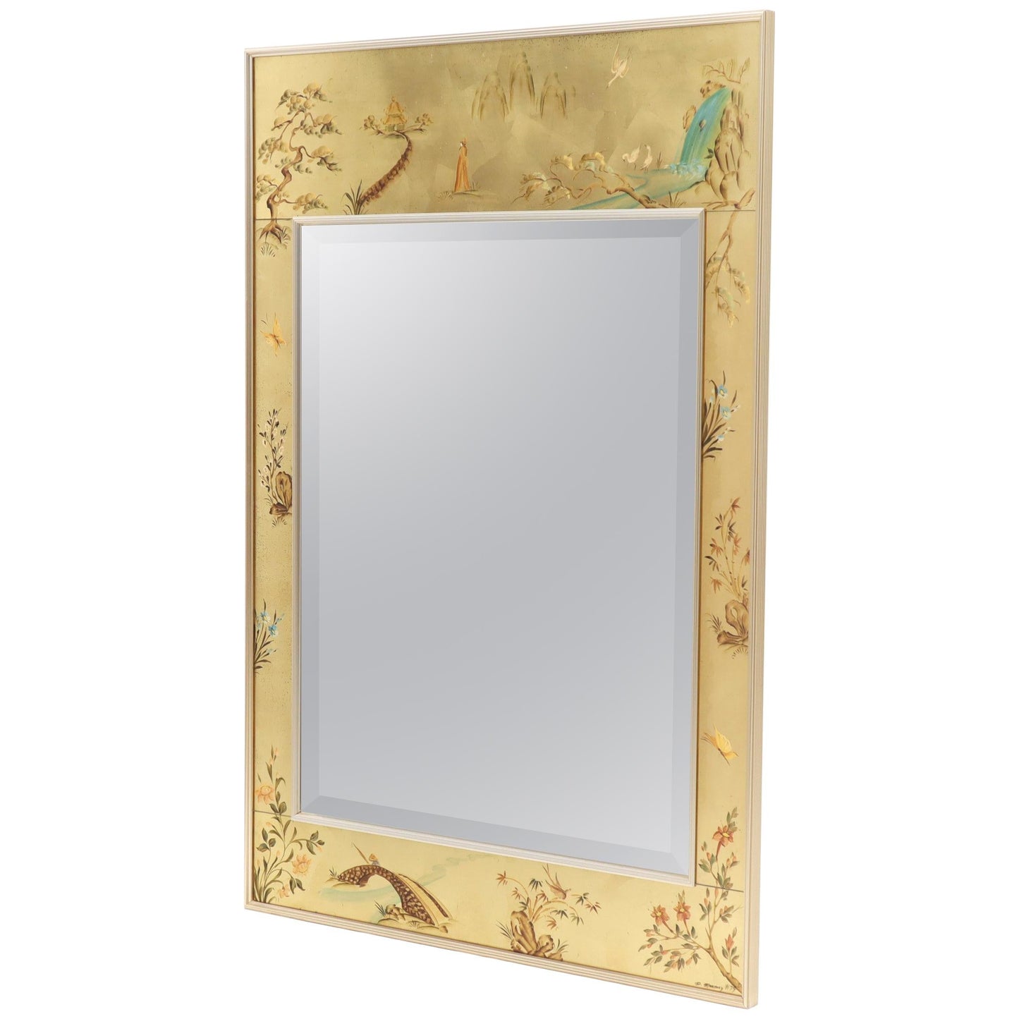 La Barge Reverse Painted Gold Leaf Rectangular Frame Decorative Mirror