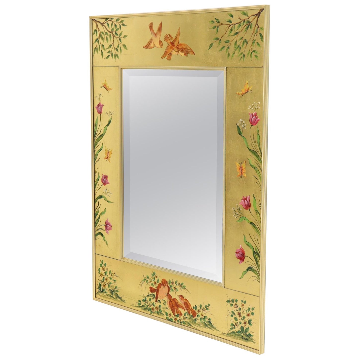 Reverse Painted Gold Leaf Rectangular Frame Decorative Mirro