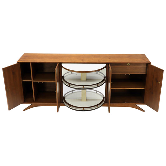 Swivel Centre Bar Walnut Mid-Century Modern Credenza Sideboard Sculptural Legs