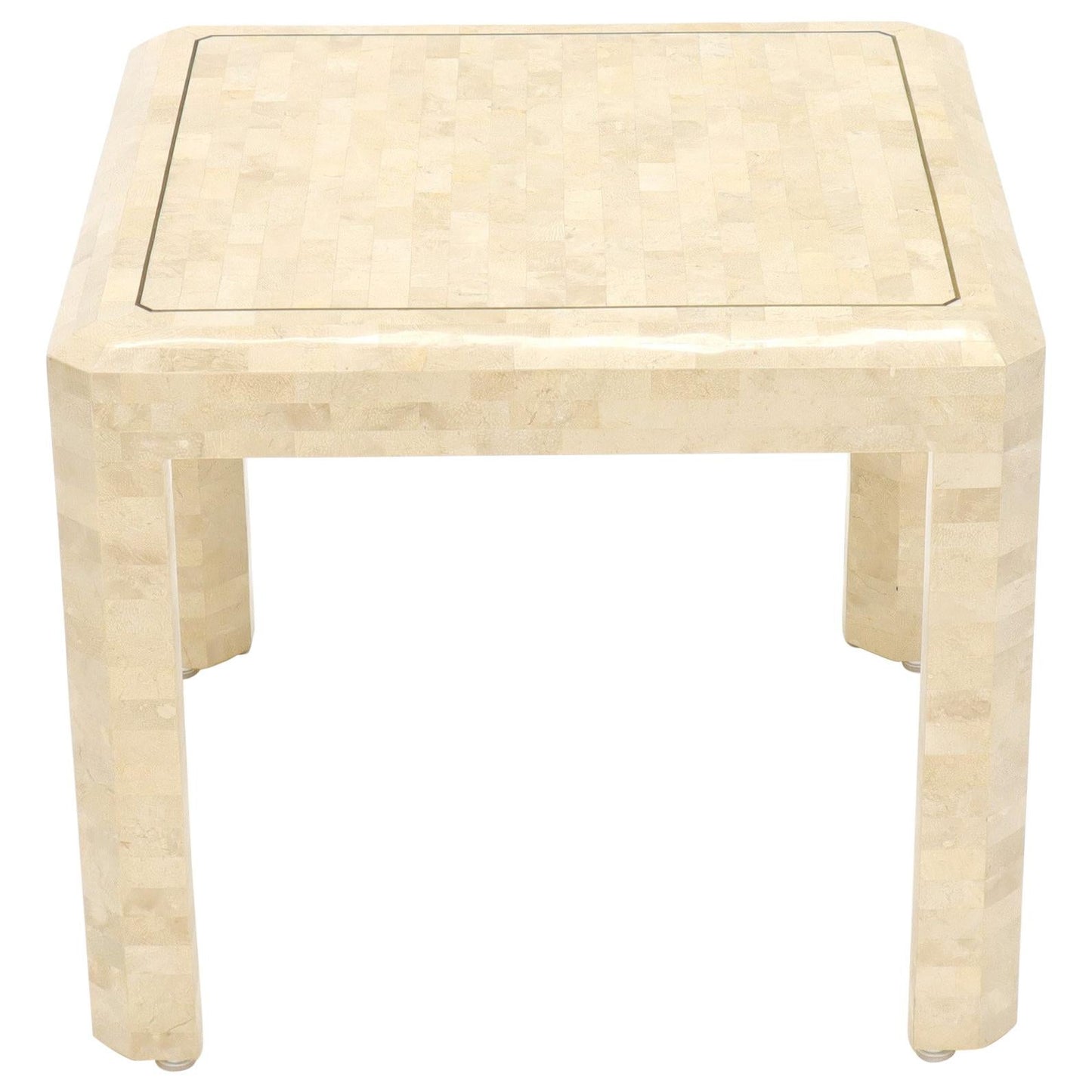 Tesselated Stone Brass Inlay Square Side End Table