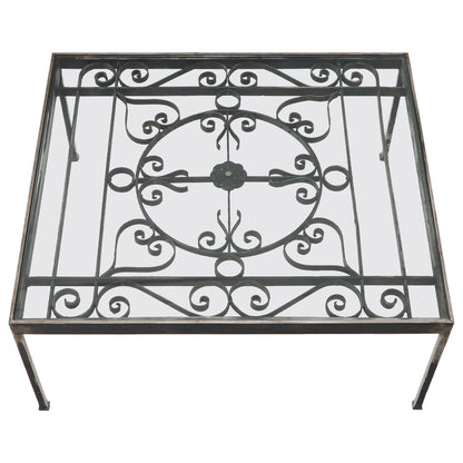 Massive Wide Rectangle Glass Top Wrought Iron Coffee Center Table