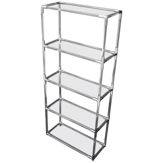 Lucite and Aluminum Mid-Century Modern 5-Tier Etagere Vitrine Shelving Unit