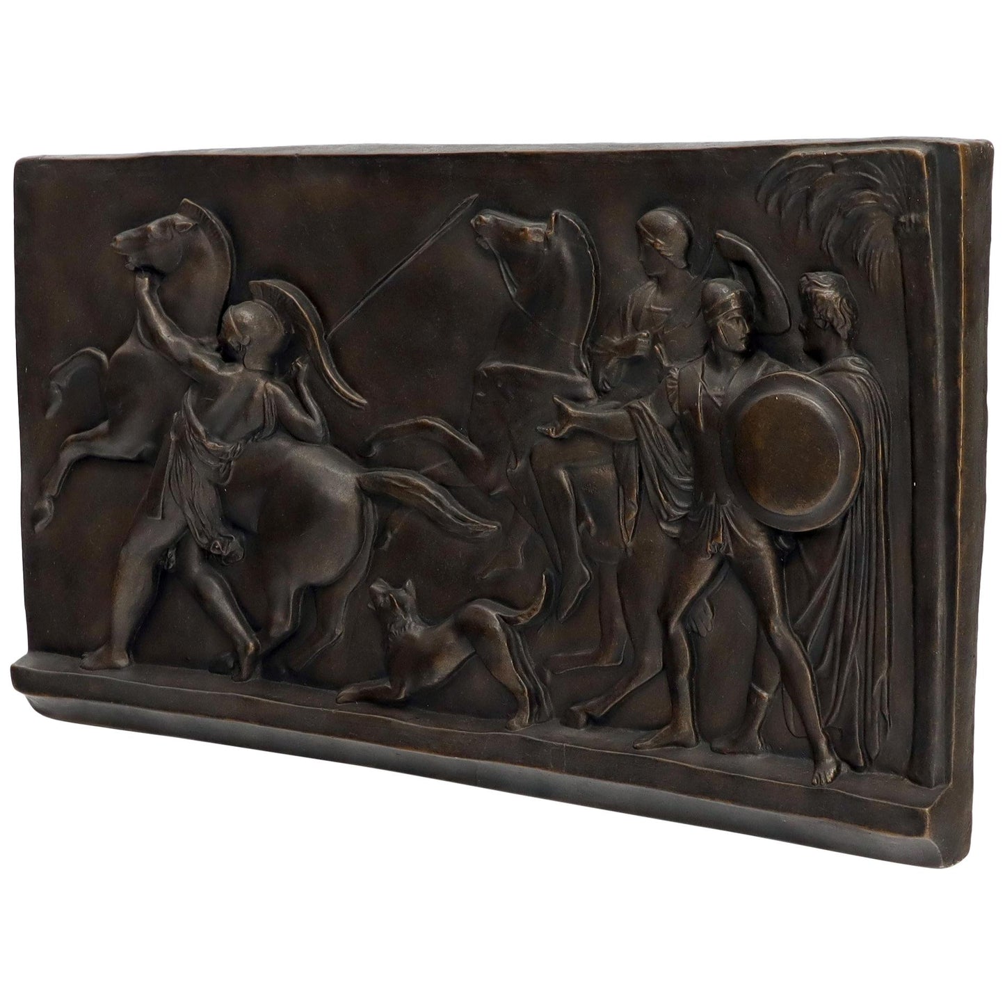 Large Roman or Greek Battle Scene Heavy Fiberglass Plaque Bronze Patina