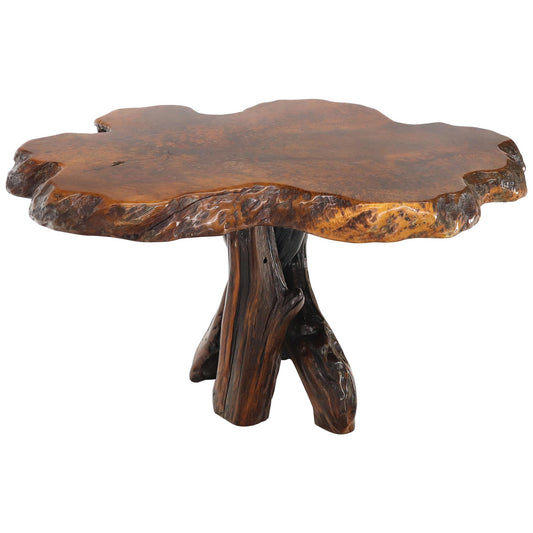 Burl Wood Natural Free Edge Slab Top Gueridon Center Table