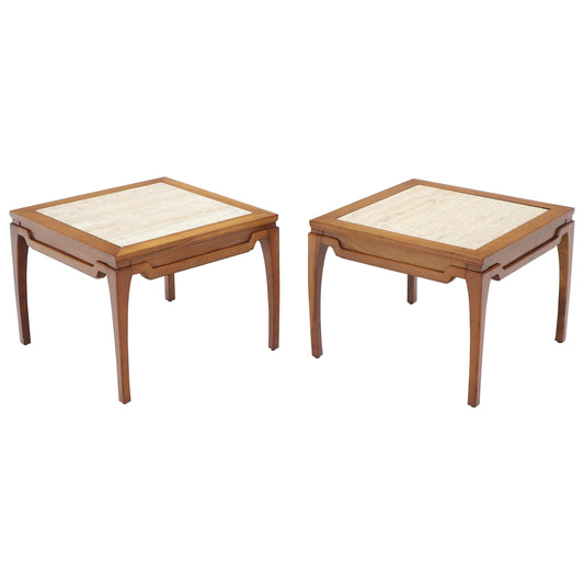 Pair of Square Small End Tables Stands with Marble Tops