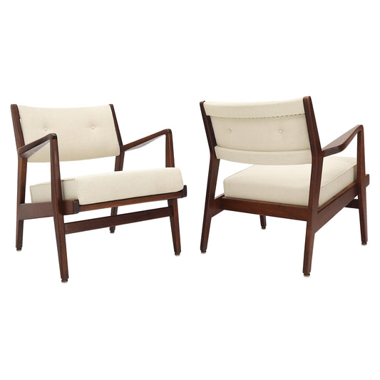 Pair of Jens Risom Walnut Lounge Chairs New Upholstery