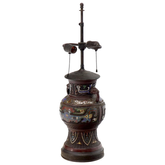 EstablishedLines Large Bronze Enamel Decorated Oriental Table Lamp