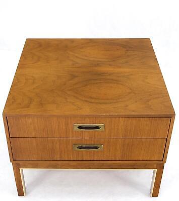 Large Oversize Cube Shape Square 2 Drawers Light Walnut Nightstand Table Mint