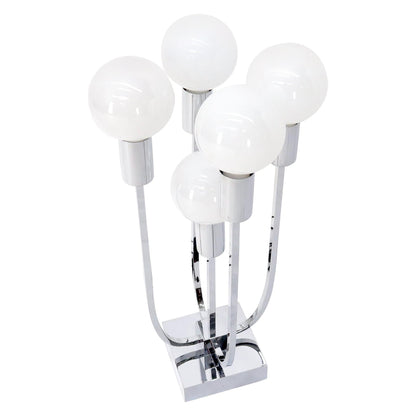 Chrome & 5 Milk Glass Globes Mid-Century Modern Table Lamp