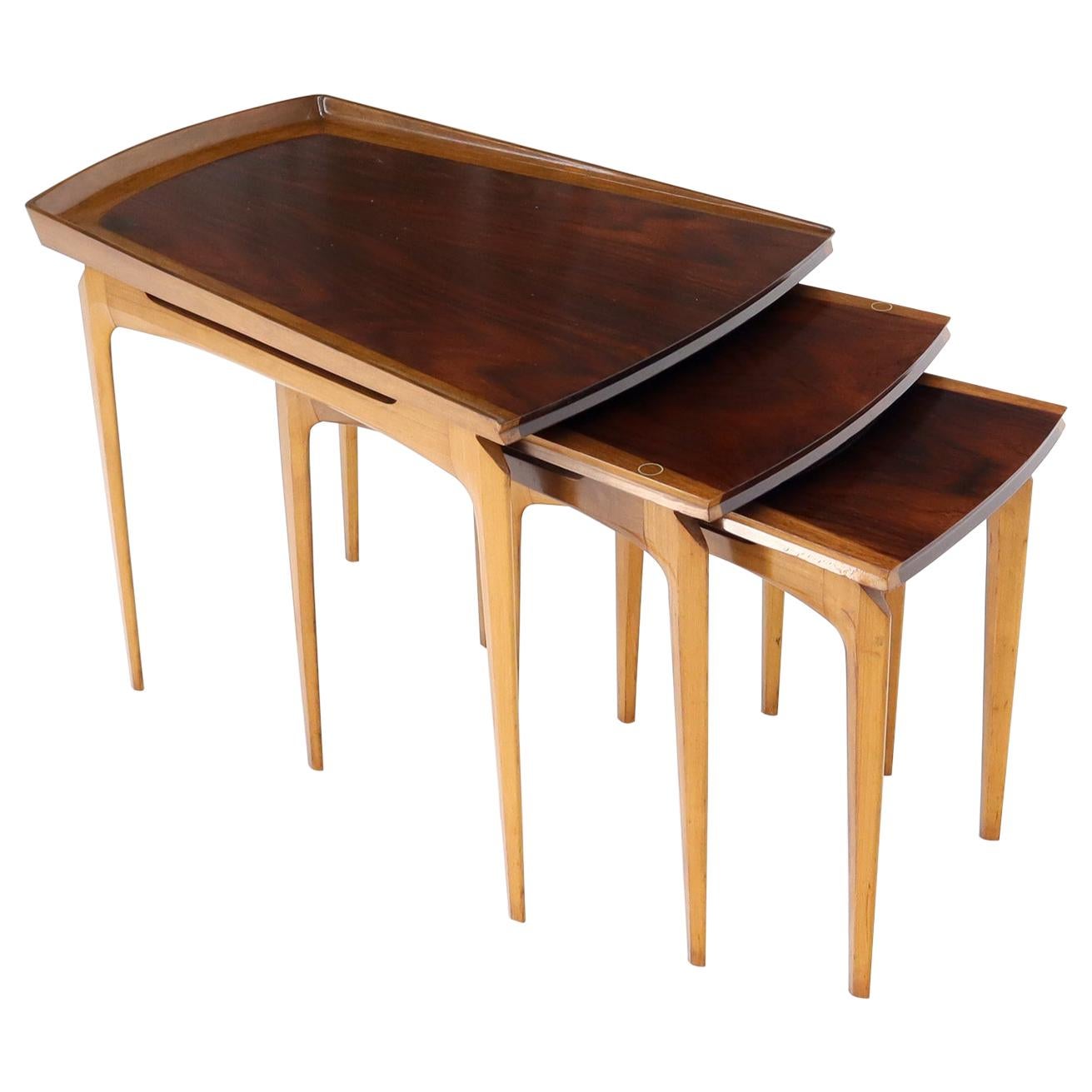 Rare Set of Three Nesting Table in Rosewood & Birch by Erno Fabry