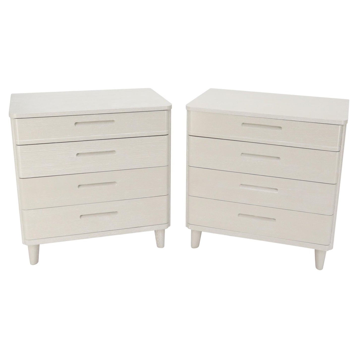 Pair of Restored Solid Oak Cerused White & Grey Finish 4 Drawers Bachelor Chests