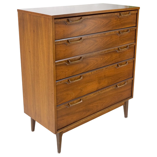 Mid-Century Modern Walnut & Burl Accents Dresser High Chest Mint!