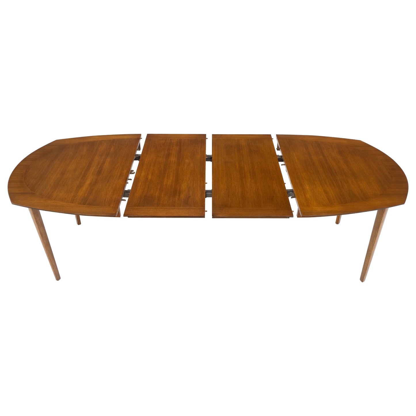 Mid Century Light Walnut Boat Oval Shape Banded Dining Table Leafs Mint!