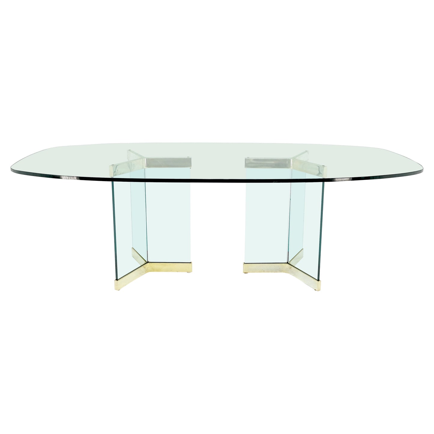 Pace Large 3/4" Glass Top Boat Shape Double Pedestal Dining Conference Table