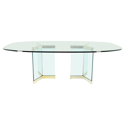 Pace Large 3/4" Glass Top Boat Shape Double Pedestal Dining Conference Table