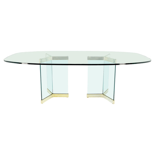 Pace Large 3/4" Glass Top Boat Shape Double Pedestal Dining Conference Table