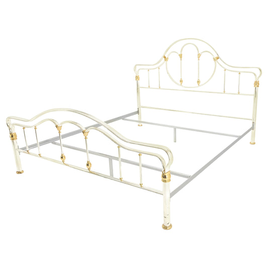 Brass & Silver Plated King Size Hollywood Regency Bed Frame Rails Mid Century