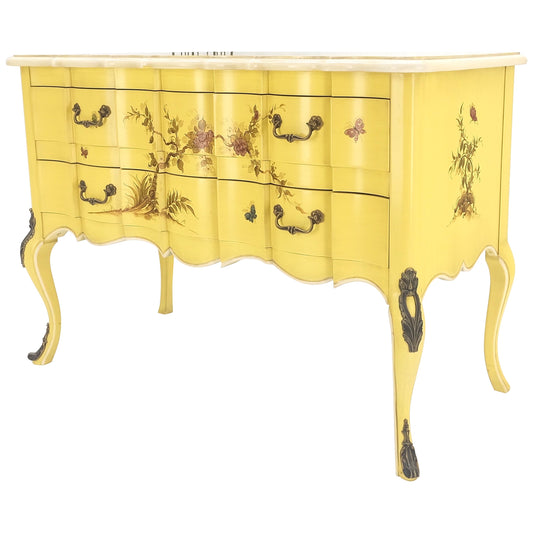 Lemon Yellow White Lacquer Bronze Mounts cabriole Style Leg Two Drawers Console