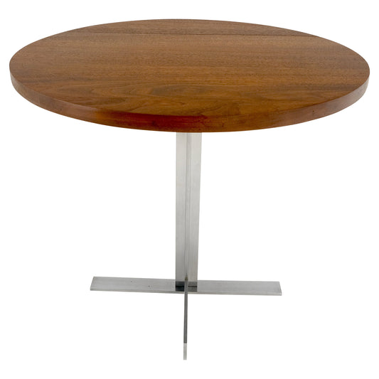 Solid Walnut Round Top Brushed Machined Stainless Steel Base Side End Table Stan