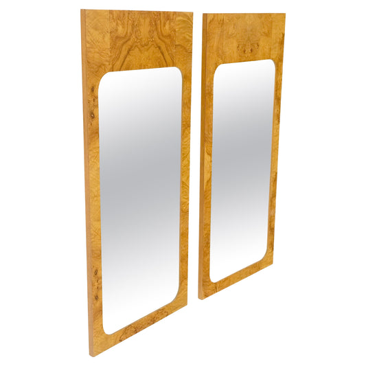 Pair Burl Walnut Mid Century Modern Milo Baughman Rectangle Wall Mirrors MINT!