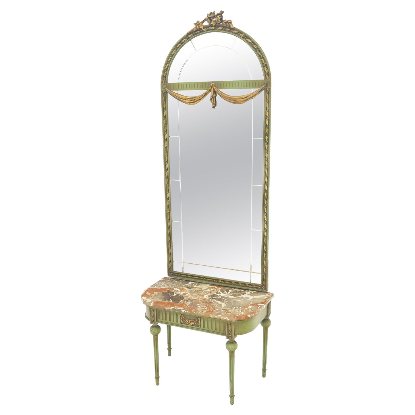 Marble Top Console Dome Shape Green & Gold french Pier Mirror