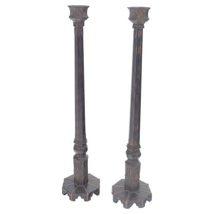 Pair of Large 49" Tall Patinated Copper Art Deco Floor Candlesticks MINT!