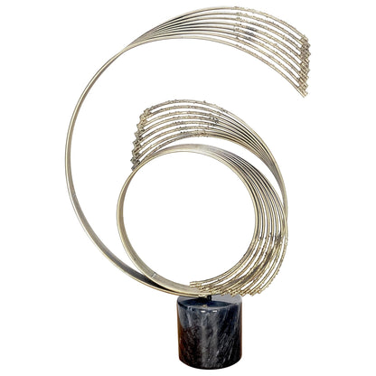 Black Marble Cylinder Base Abstract Circular Movement Wire Sculpture Curtis Jere