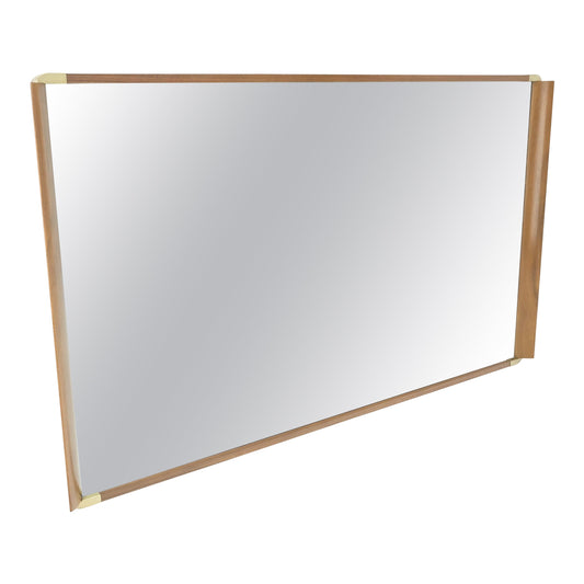 John Stuart Paul Frankl Large Light Walnut & Brass Rectangle Frame Wall Mirror