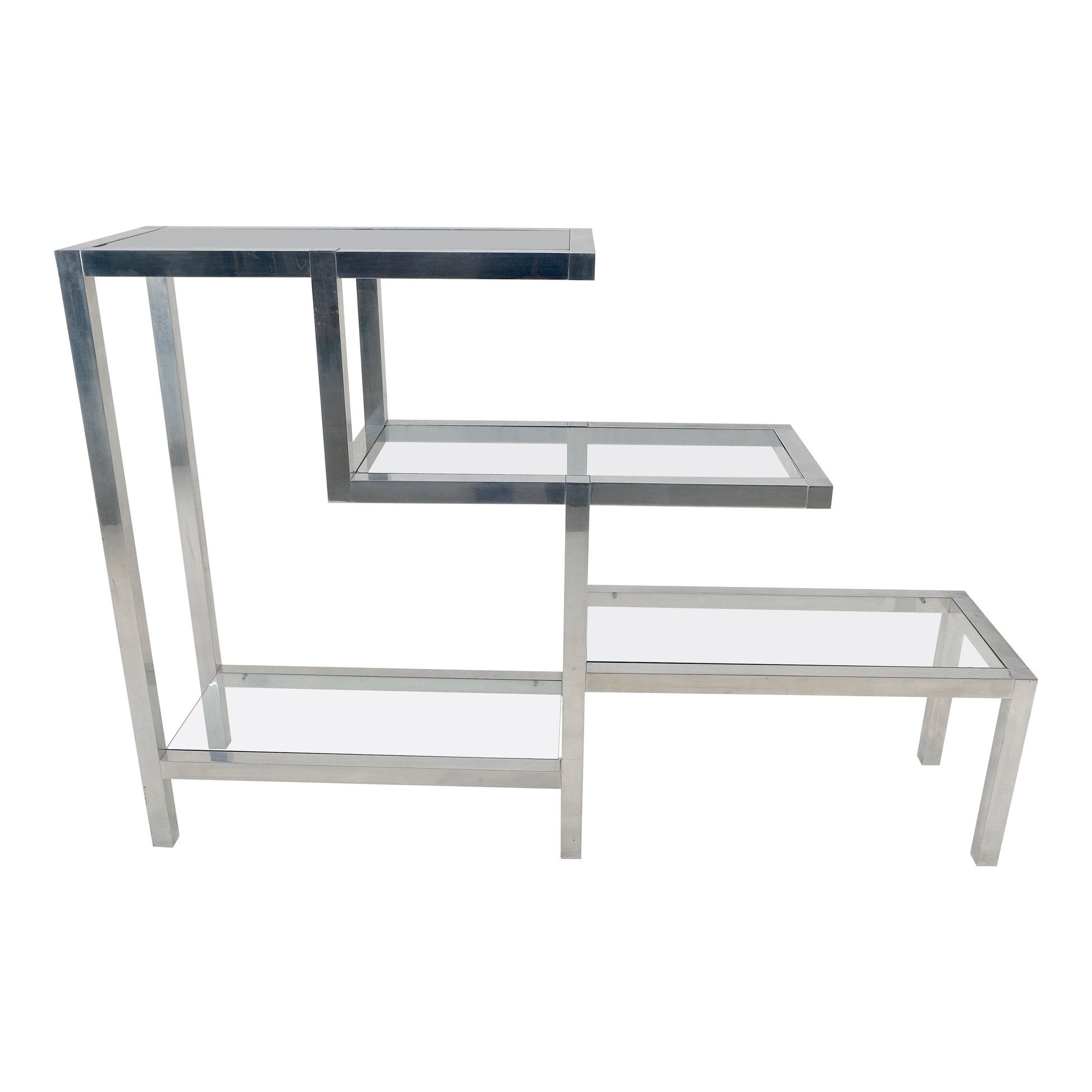 Aluminum & Glass Shelves Step Table Style Etagere Wall Unit