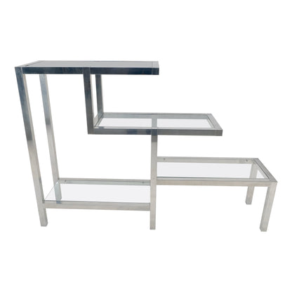 Aluminum & Glass Shelves Step Table Style Etagere Wall Unit