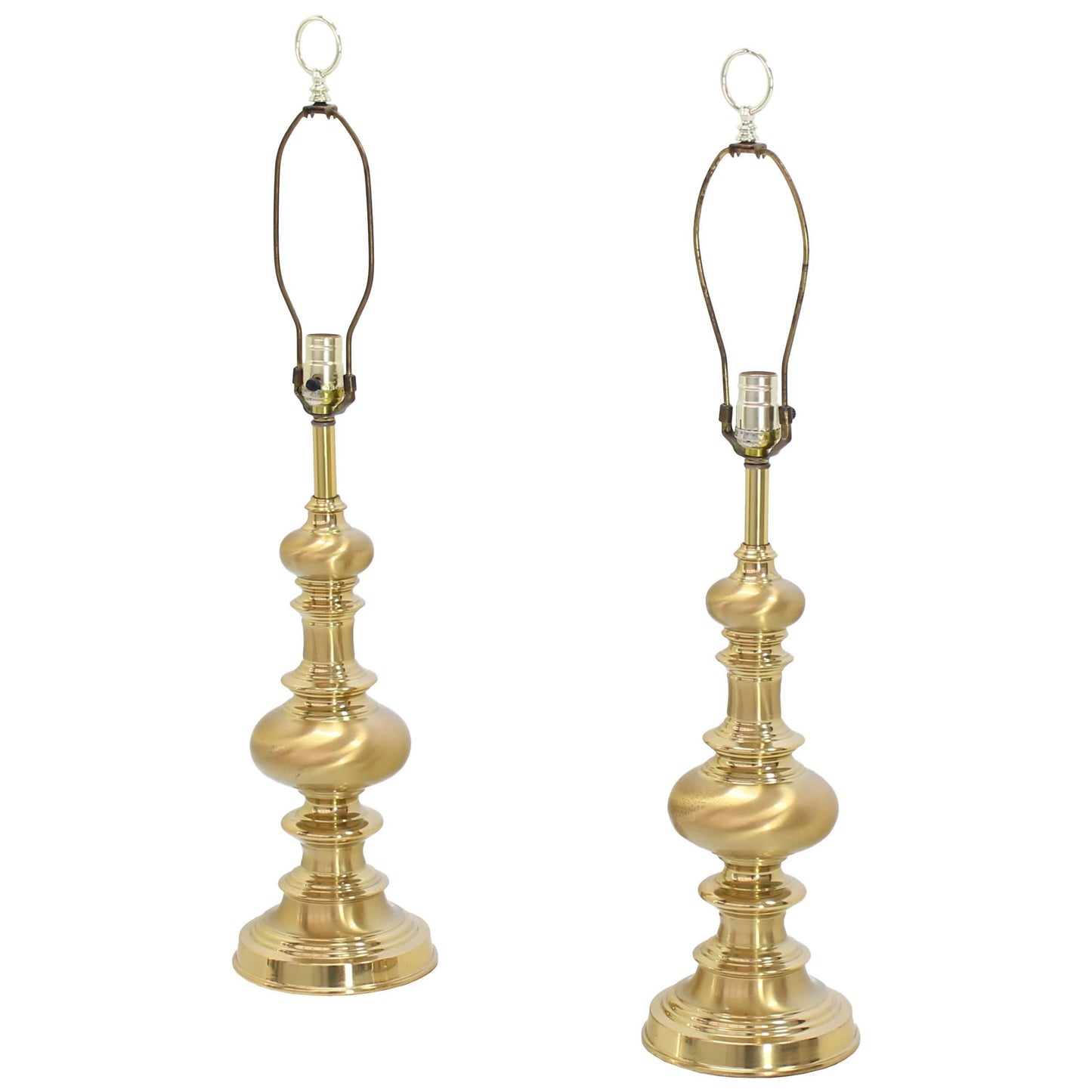 Pair of Heavy Solid Brass Finial Shape Table Lamps