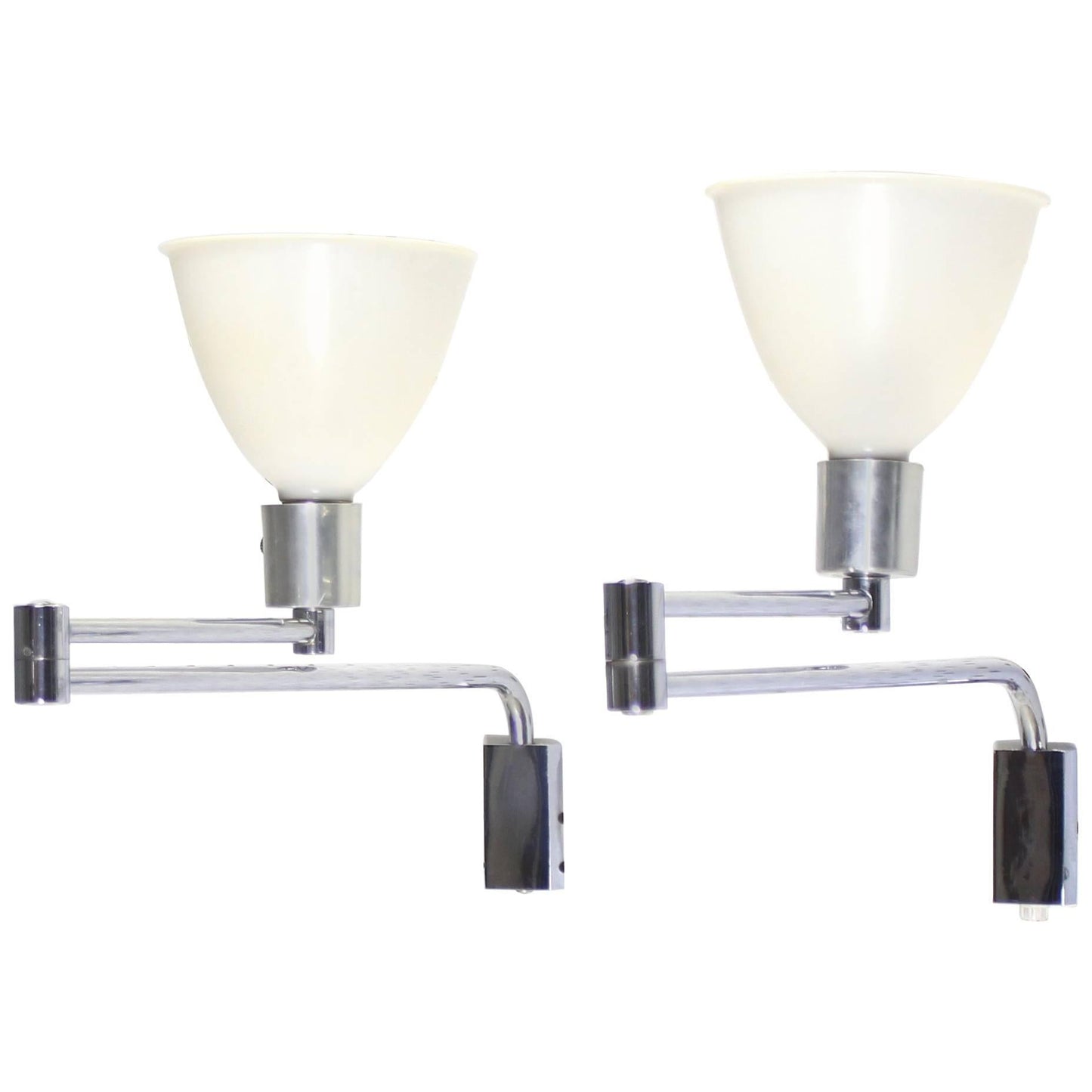 Pair of Adjustable Long Arm Chrome Mid Century Modern Sconces