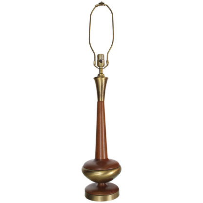 Tall Tower Shape Turned Walnut Brass Table Lamp Tony Paul