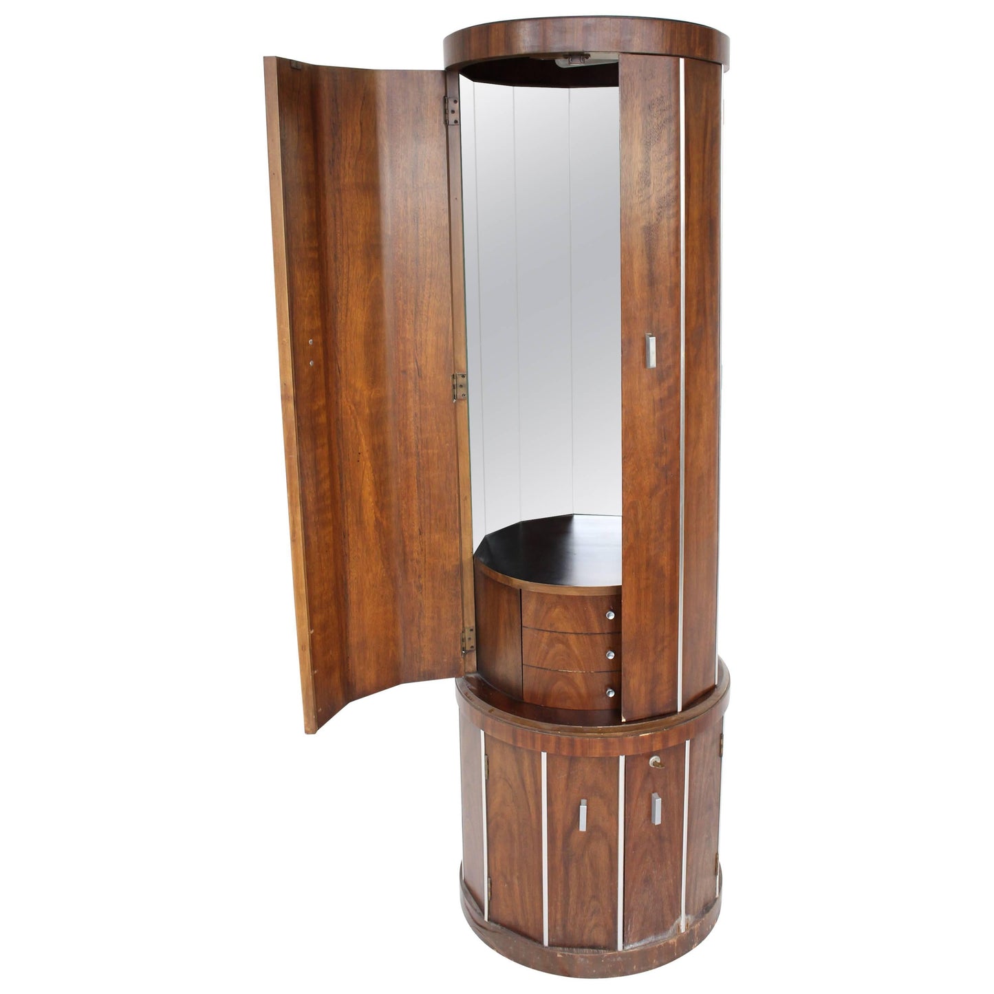 Cylinder Shape Liquor Bar Cabinet Walnut