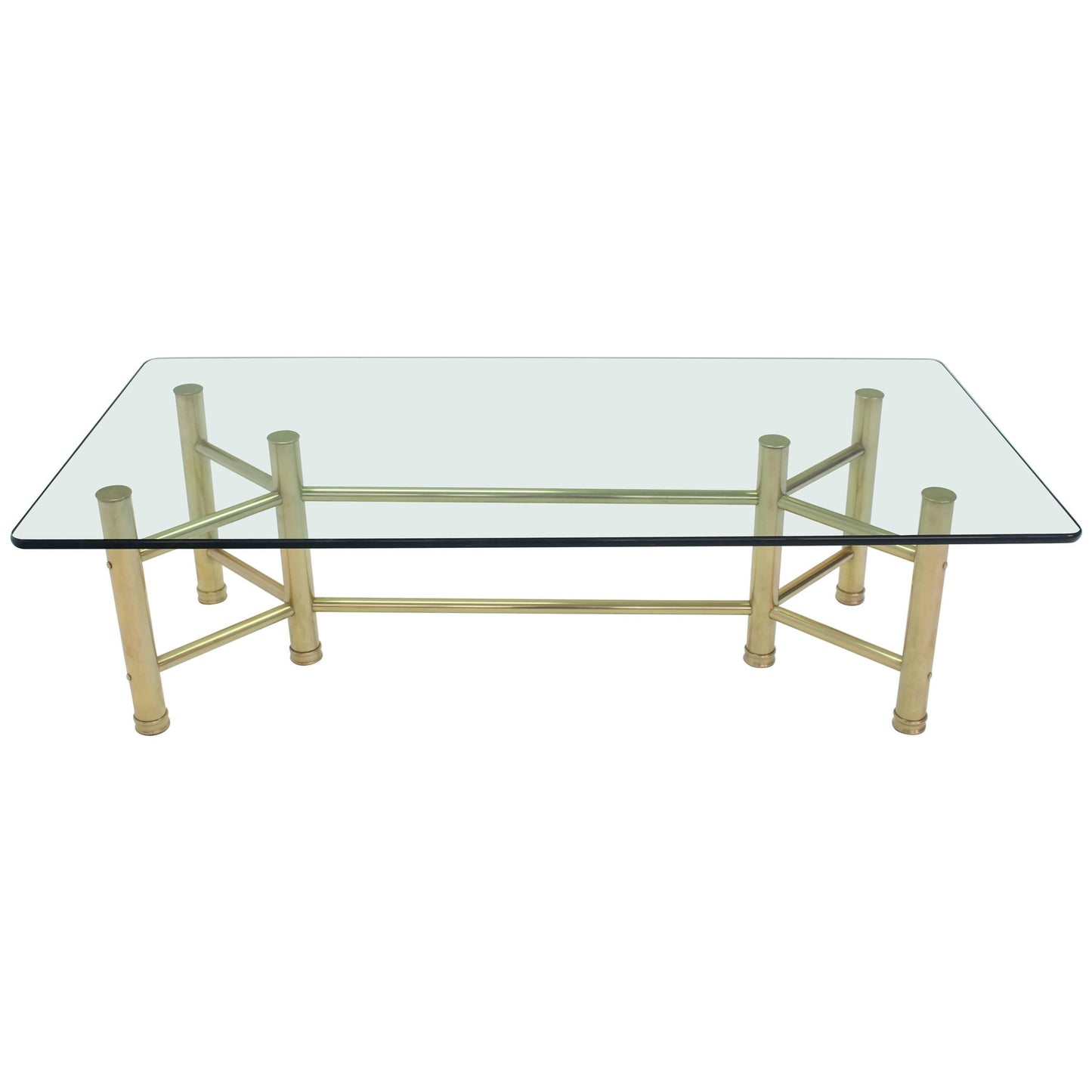 Solid Brass Tube Glass Top Rectangular Coffee Table