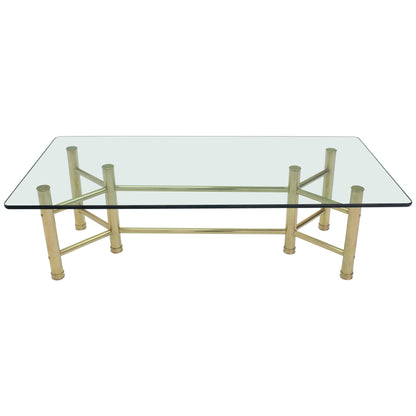 Solid Brass Tube Glass Top Rectangular Coffee Table