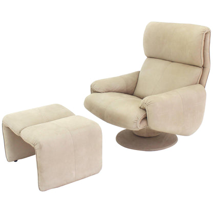 Beige Suede Leather Lounge Chair with Matching Ottoman