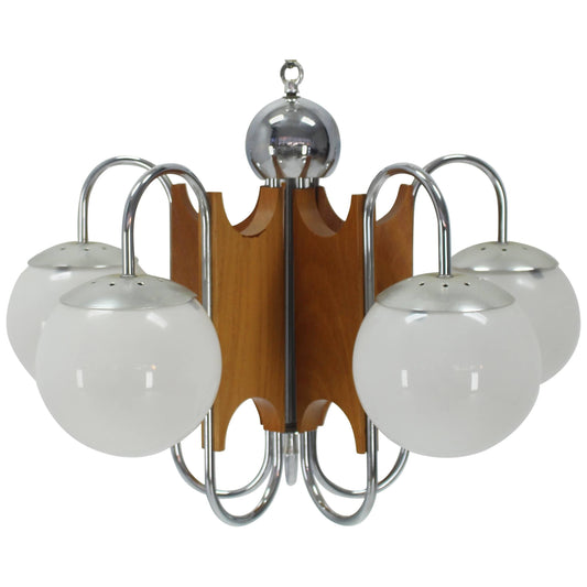 Five-Globe Shades Mid-Century Modern Light Fixture Chandelier